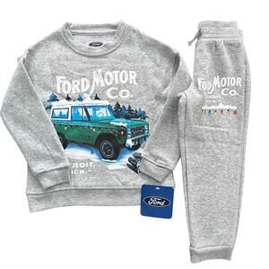 FORD MOTOR 2 Piece Gray Sweatshirt &  Pants Set Size 4 Holiday Graphic Print